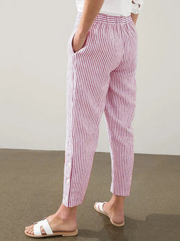 Striped Side Button Pants Plus | Forever 40