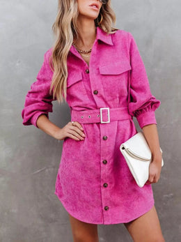 Belt Long-Sleeve Corduroy Dress | Forever 40
