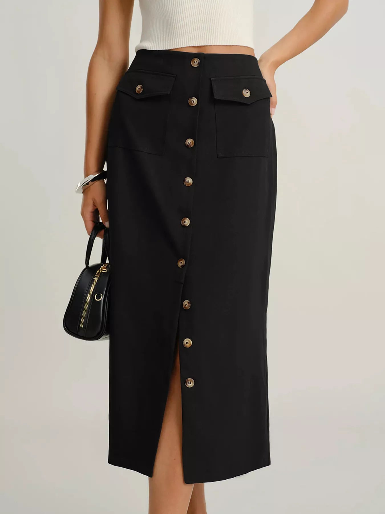 Button-Front Midi Skirt | Forever 40