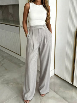 High-Waisted Wide-Leg Pleated Pants | Forever 40