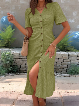 Eyelet V-Neck Midi Dress | Forever 40