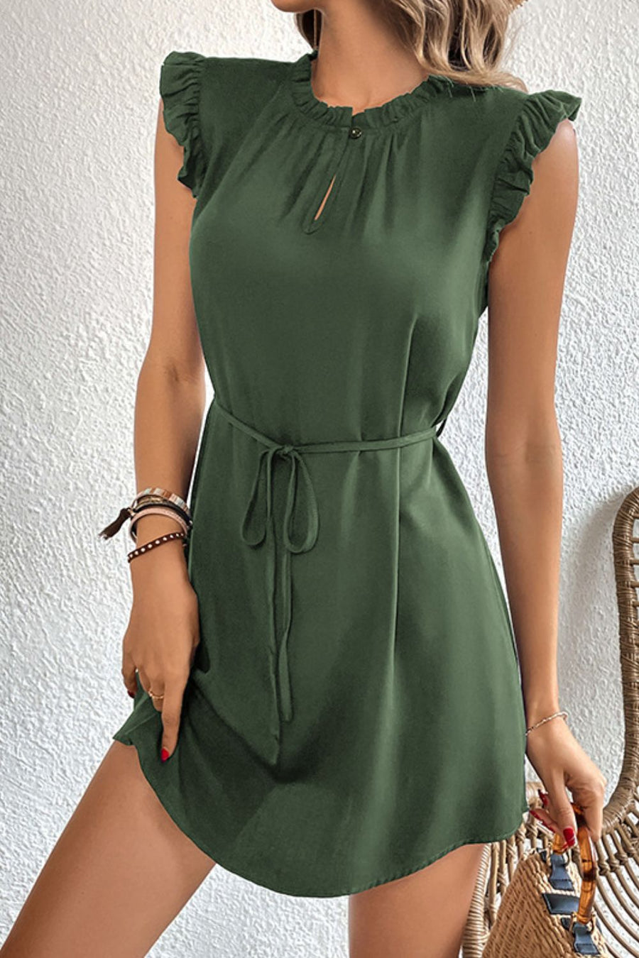 Ruffled Tie-Waist Keyhole Dress | Forever 40