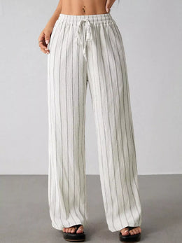 Striped Wide-Leg Drawstring Pants | Forever 40