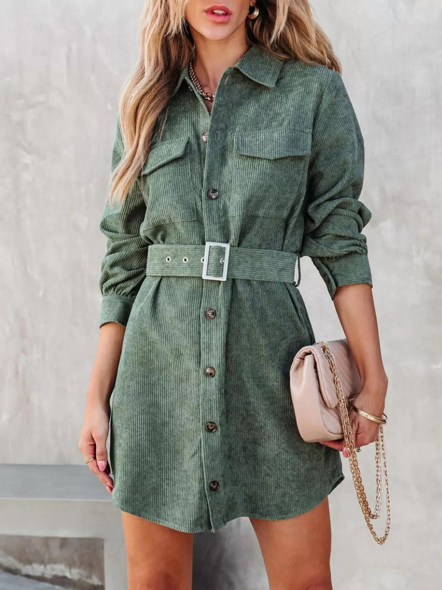 Belt Long-Sleeve Corduroy Dress | Forever 40