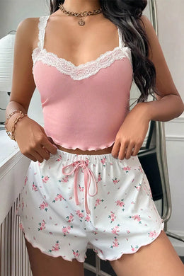 Ribbed Knit Lace Lounge Set | Forever 40