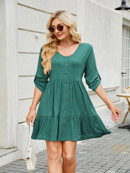 Tiered Ruched V-Neck Mini Dress | Forever 40