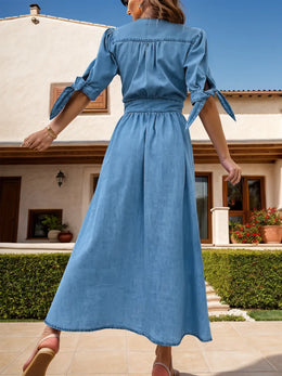 Plunge Half Sleeve Denim Dress | Forever 40