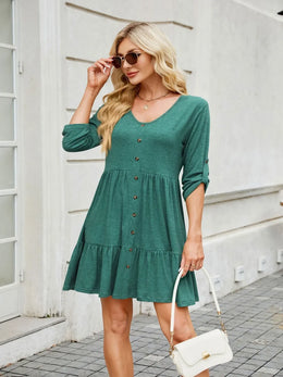 Tiered Ruched V-Neck Mini Dress | Forever 40