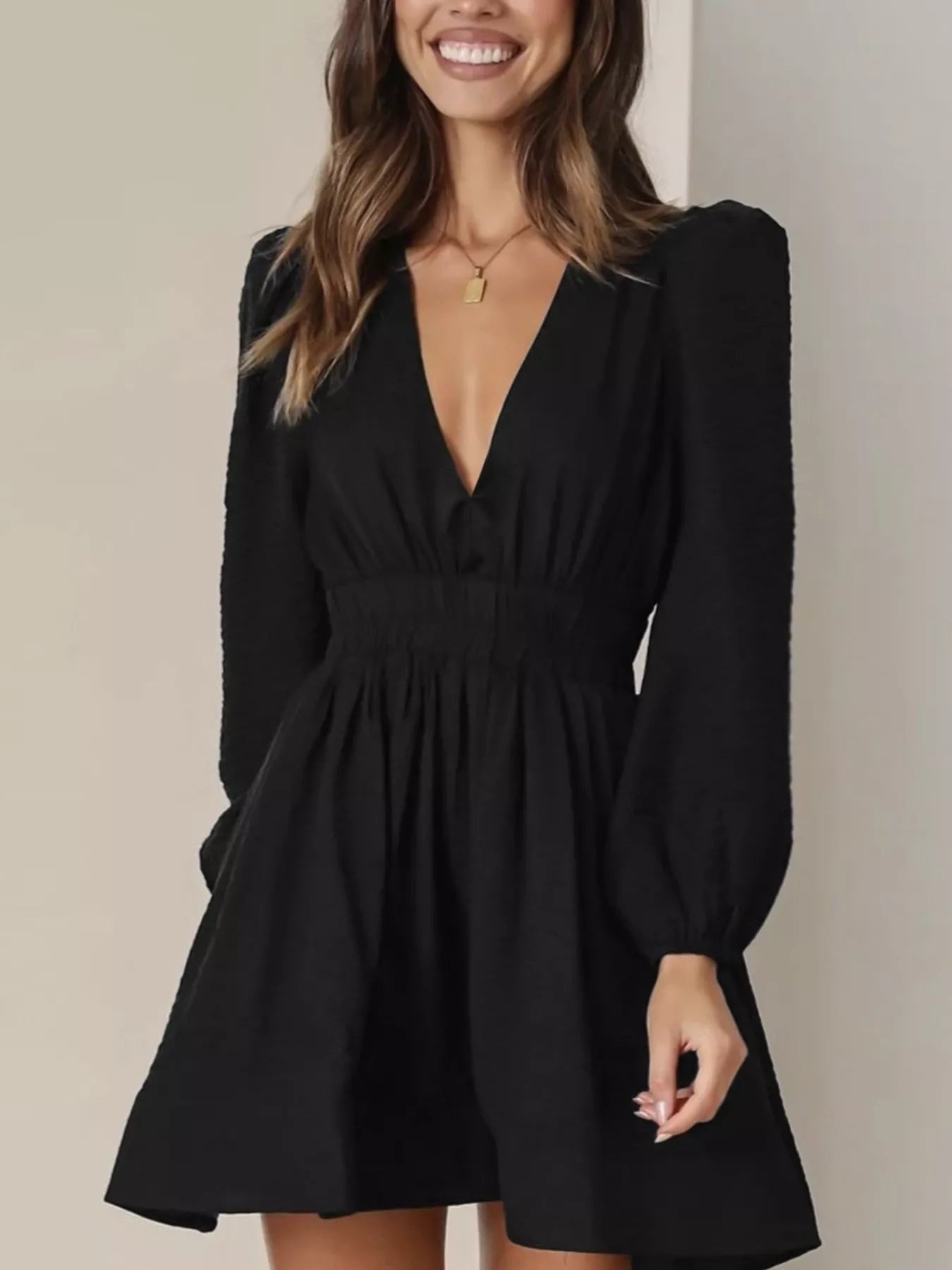 V-Neck Long-Sleeve Mini Dress | Forever 40