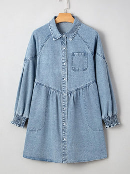 Denim Shirt Dress Smocked Cuffs | Forever 40
