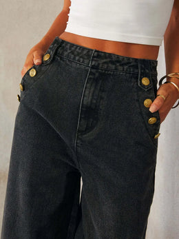Button Decor High Rise Jeans | Forever 40