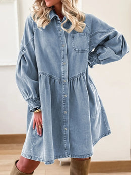 Denim Shirt Dress Smocked Cuffs | Forever 40