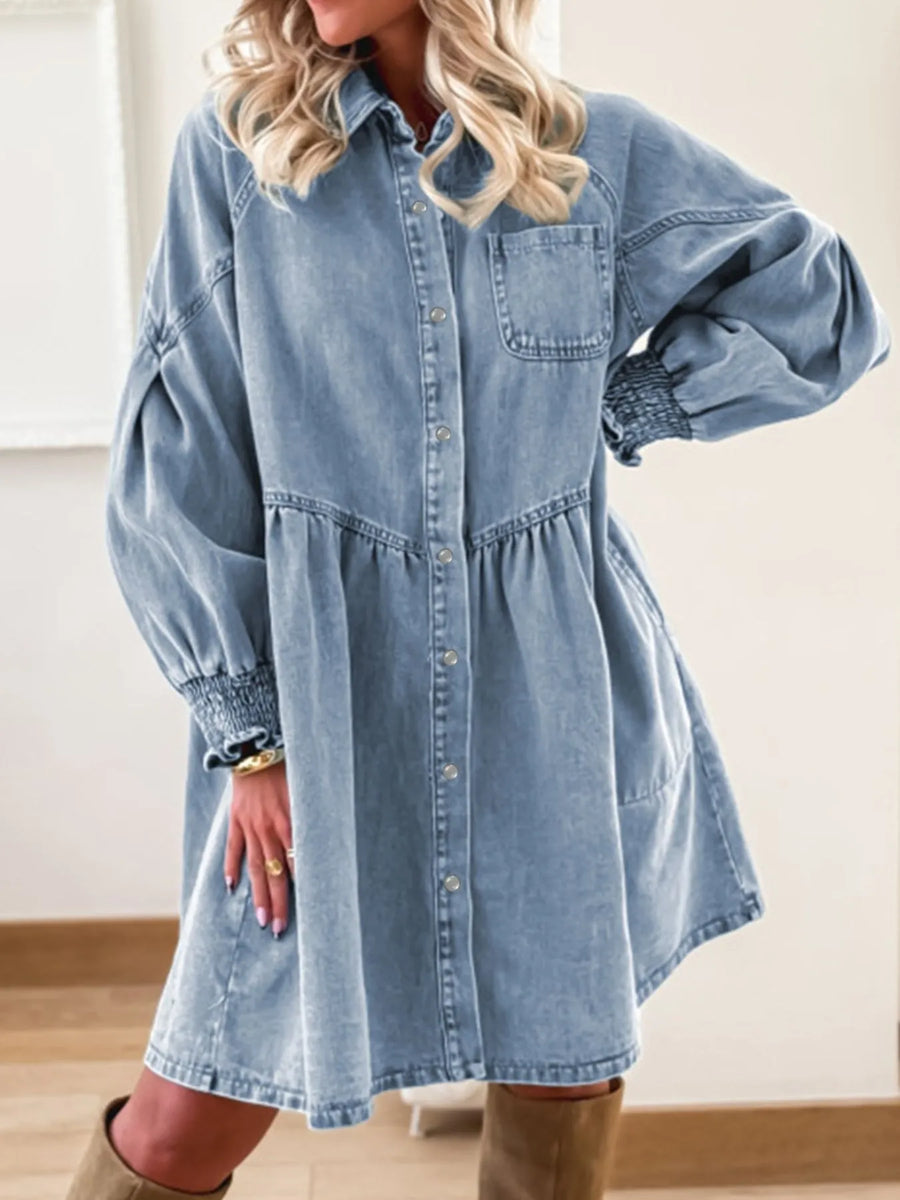 Denim Shirt Dress Smocked Cuffs | Forever 40
