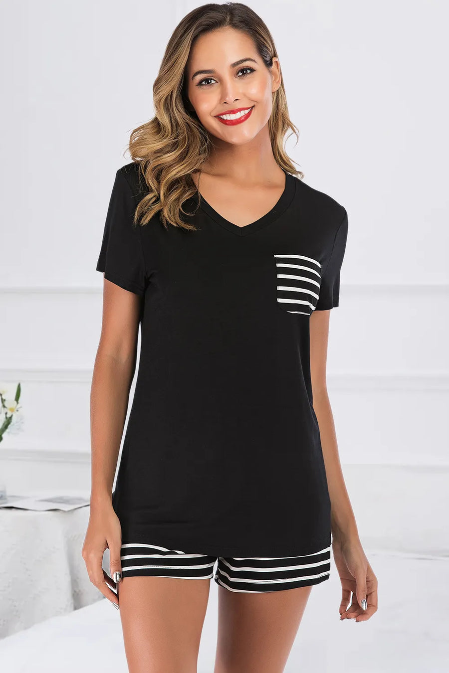 Striped Short-Sleeve Shorts Set | Forever 40
