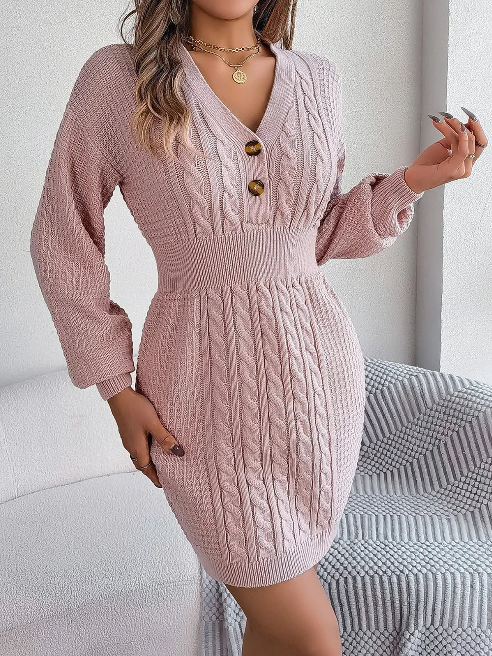 Buttoned Cable-Knit Dress | Forever 40