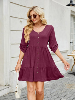 Tiered Ruched V-Neck Mini Dress | Forever 40