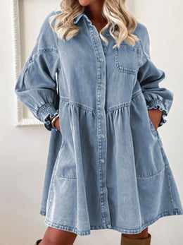 Denim Shirt Dress Smocked Cuffs | Forever 40