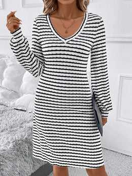 Striped V-Neck Long-Sleeve Dress | Forever 40
