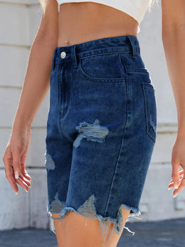 Distressed Raw Hem Denim Shorts | Forever 40