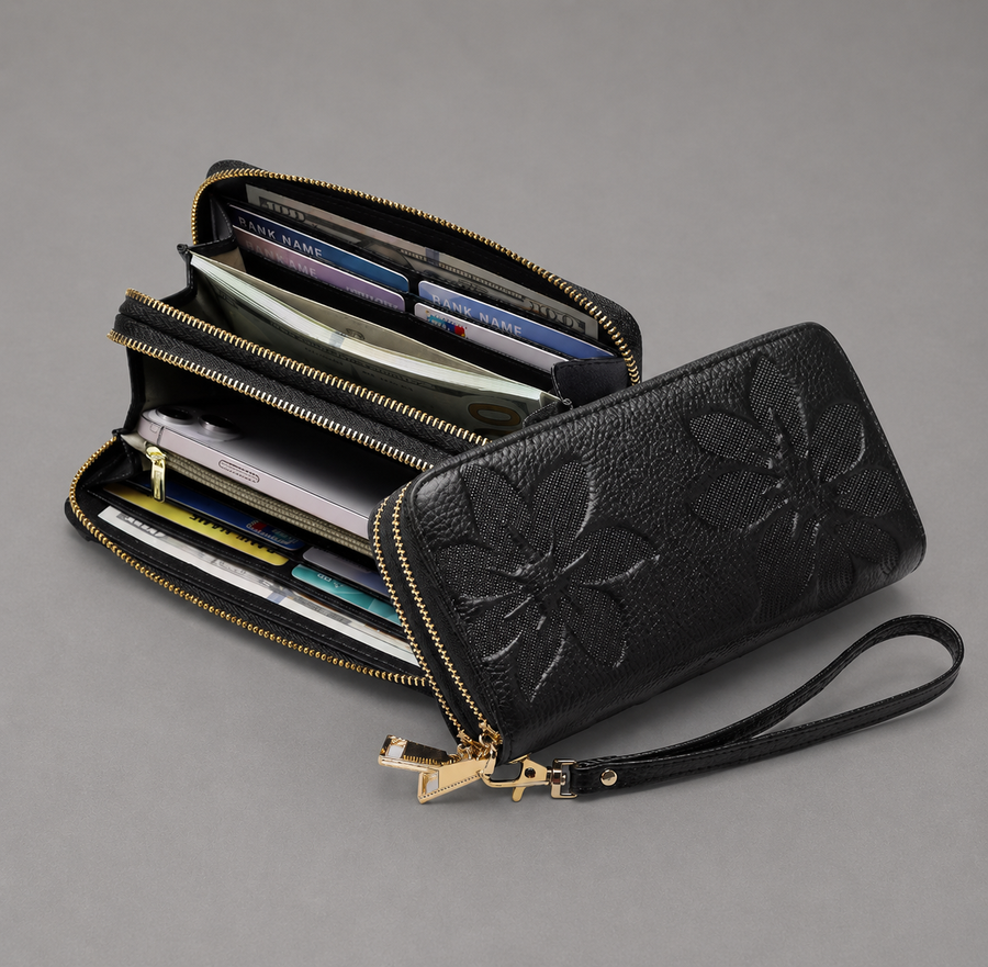 Floral Embossed Leather Wallet