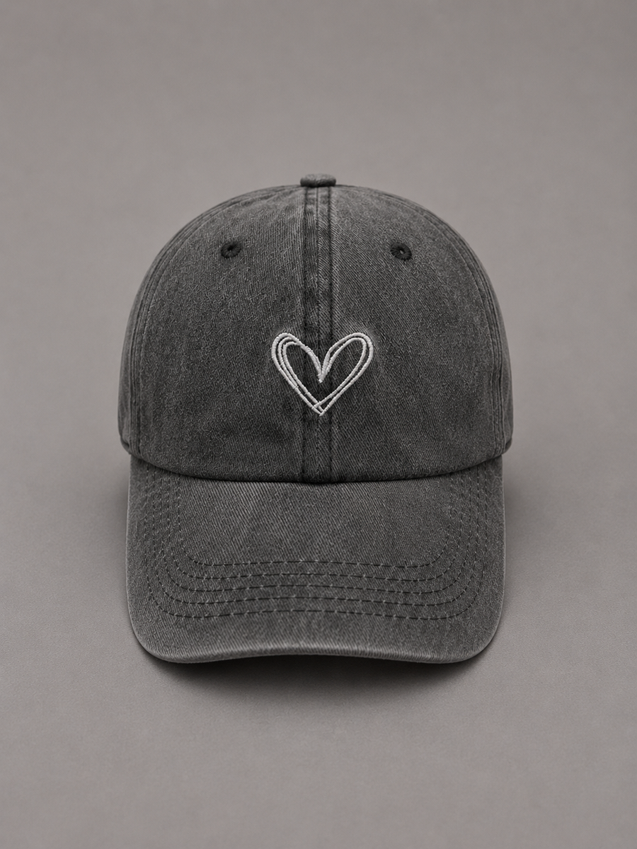 Washed Heart Embroidered Cap