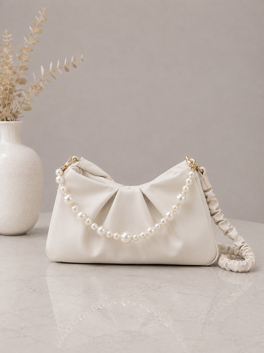 Pearl Embellished Ruched Bag