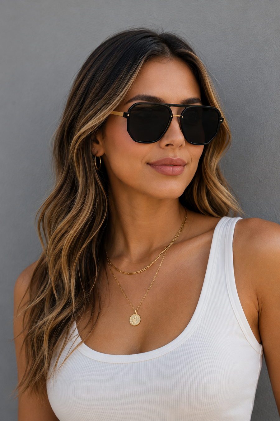 Aviator Sunglasses Black Accents