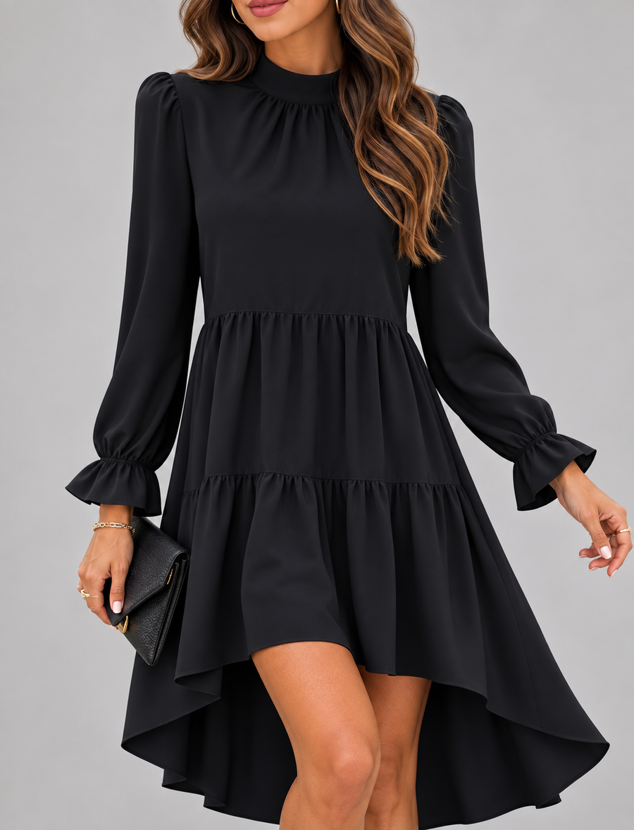 High-Low Flounce Sleeve Dress