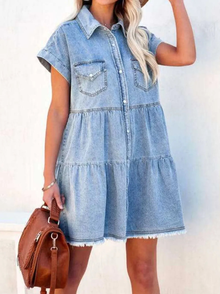 Raw Hem Short-Sleeve Denim Dress | Forever 40