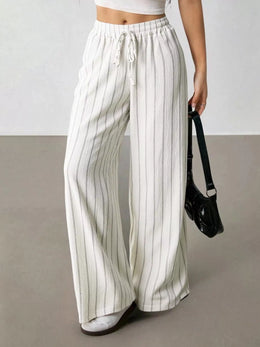 Striped Wide-Leg Drawstring Pants | Forever 40
