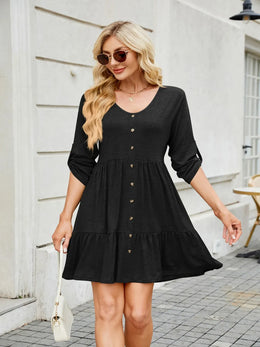 Tiered Ruched V-Neck Mini Dress | Forever 40
