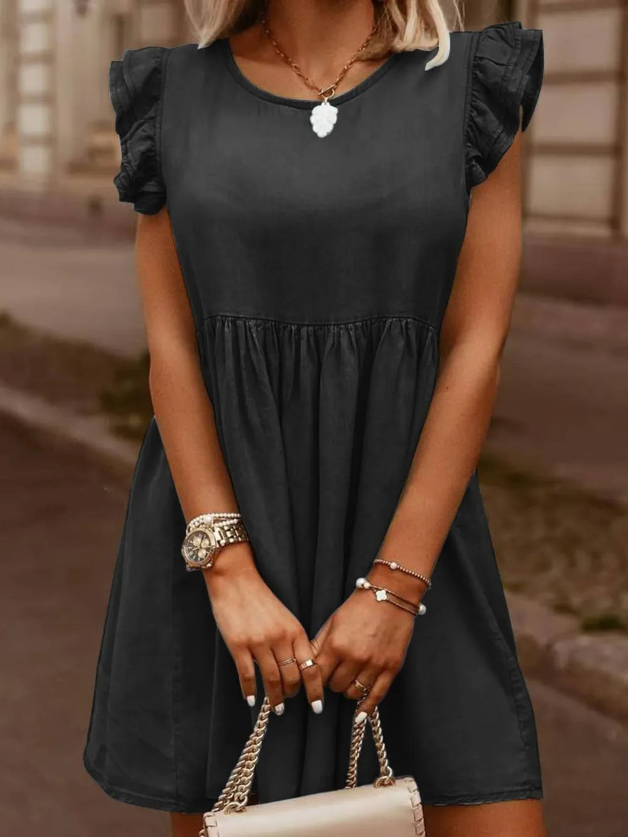 Ruffled Cap Sleeve Denim Dress | Forever 40