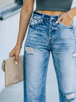 Distressed Straight Leg Jeans | Forever 40