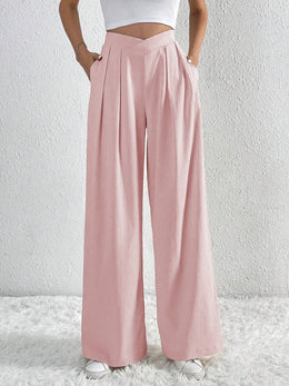 V-Waisted Ruched Wide-Leg Pants | Forever 40