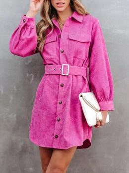 Belt Long-Sleeve Corduroy Dress | Forever 40
