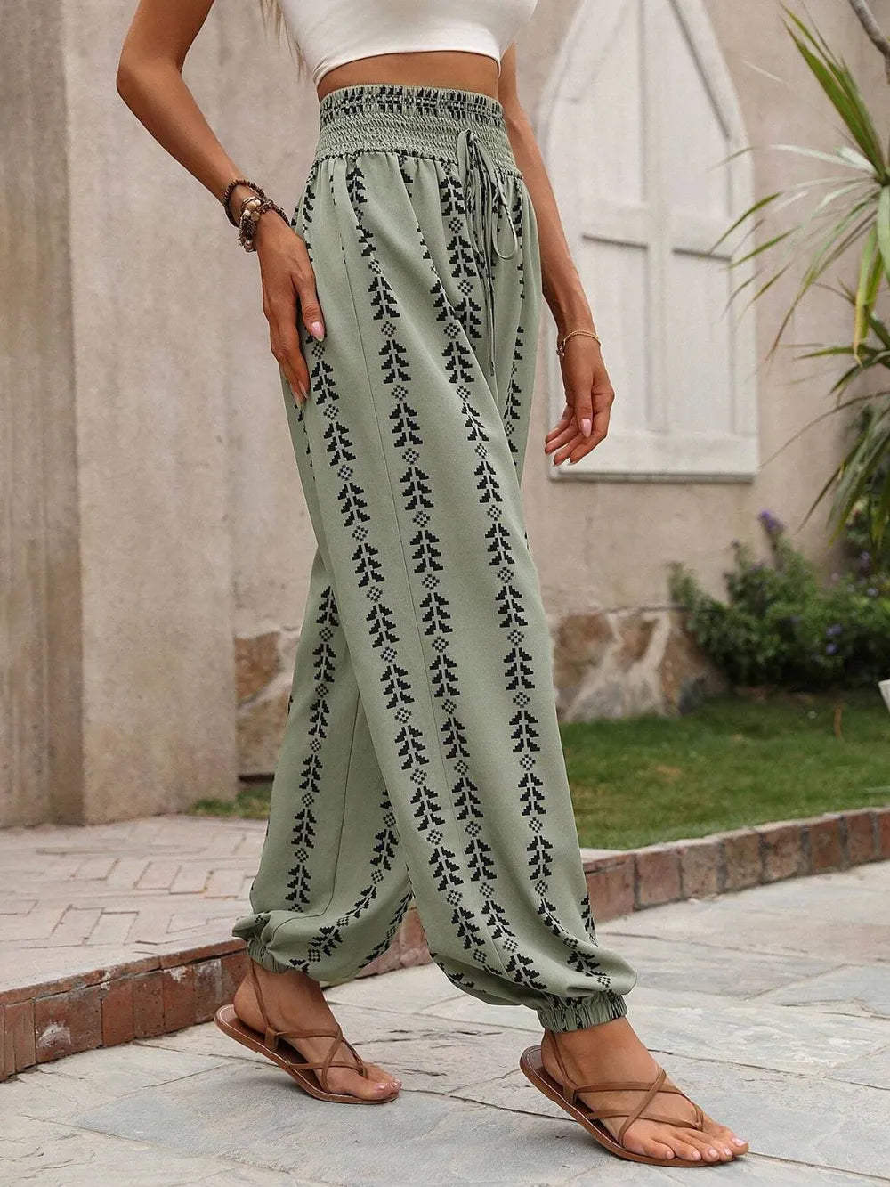 Tied Printed High-Waist Pants | Forever 40