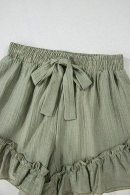 Textured Tie Waist Ruffle Shorts | Forever 40