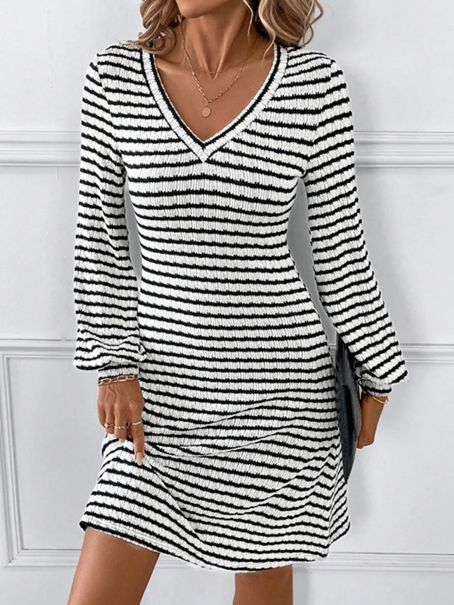 Striped V-Neck Long-Sleeve Dress | Forever 40