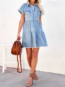 Raw Hem Short-Sleeve Denim Dress | Forever 40
