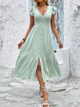 V-Neck Ruffled Cap Sleeve Dress | Forever 40