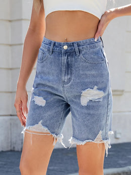 Distressed Raw Hem Denim Shorts | Forever 40