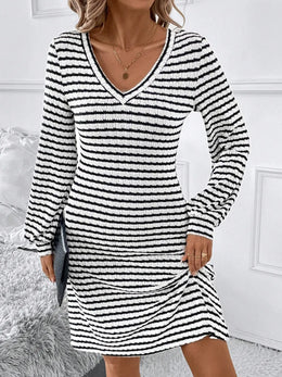 Striped V-Neck Long-Sleeve Dress | Forever 40